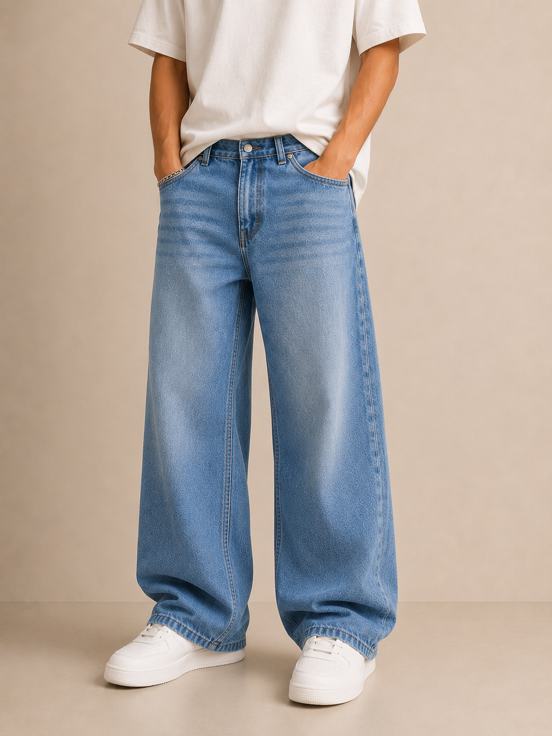 Indigo Light Blue Wide-Leg Jeans