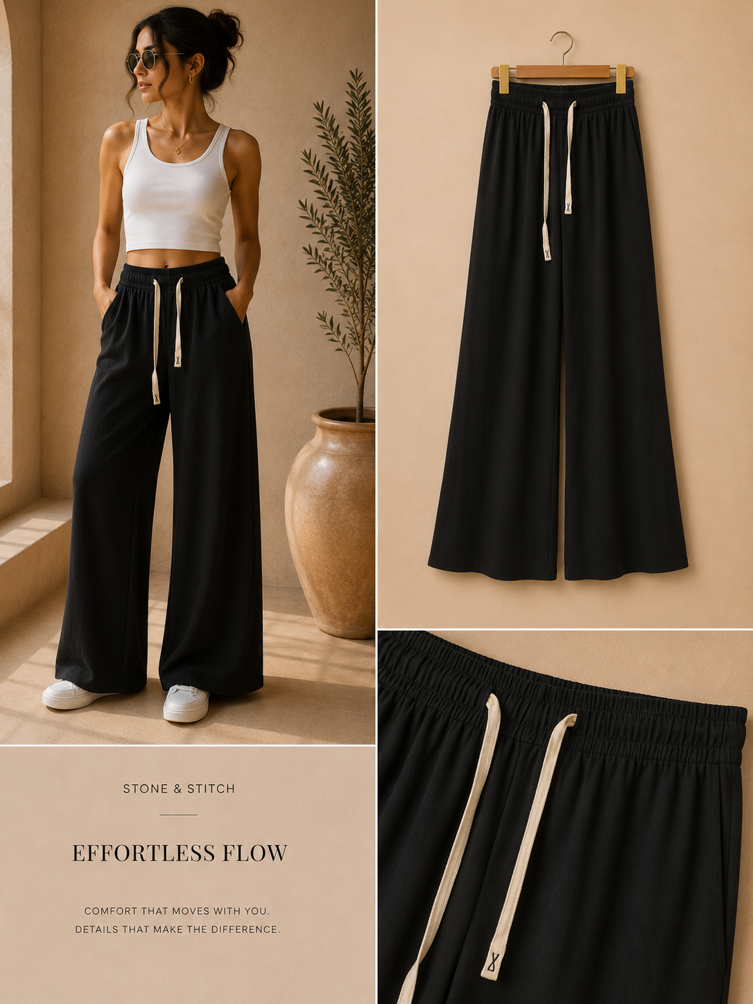 Aura Black Wide-Leg Trousers
