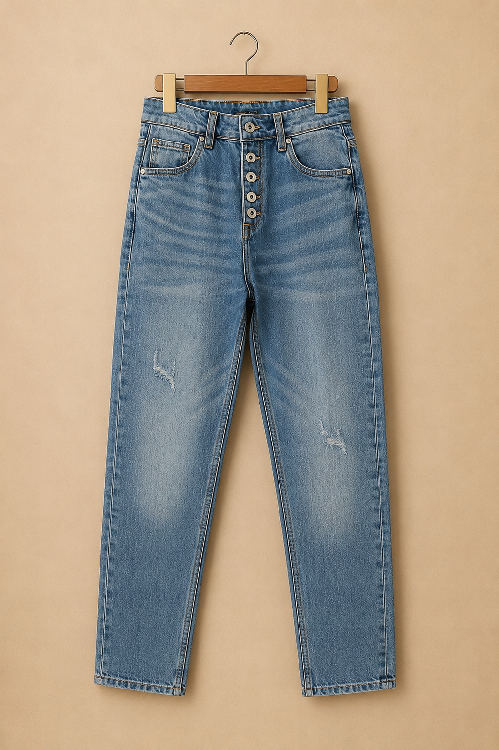 Vintage Blue Button-Fly Mom Jeans