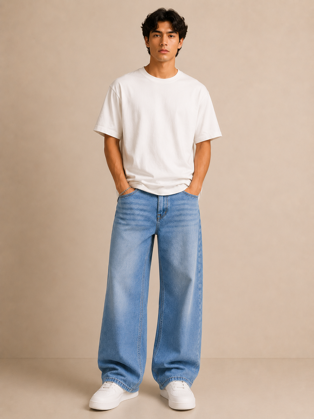 Indigo Light Blue Wide-Leg Jeans