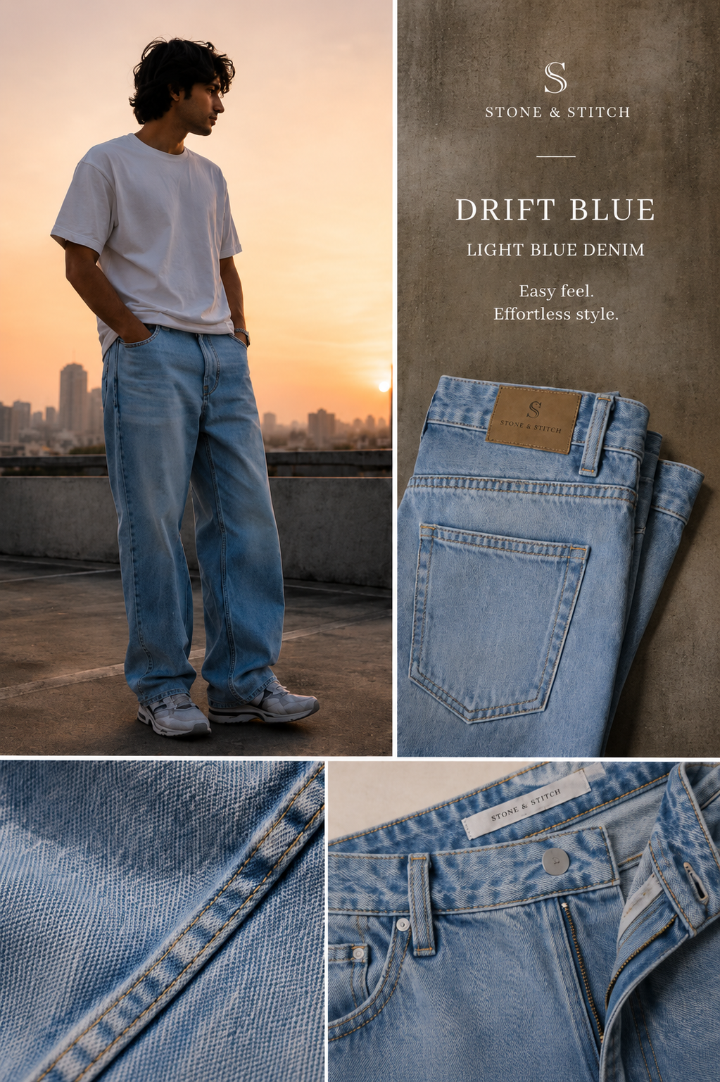 Indigo Drift Light Blue Wide-Leg Jeans