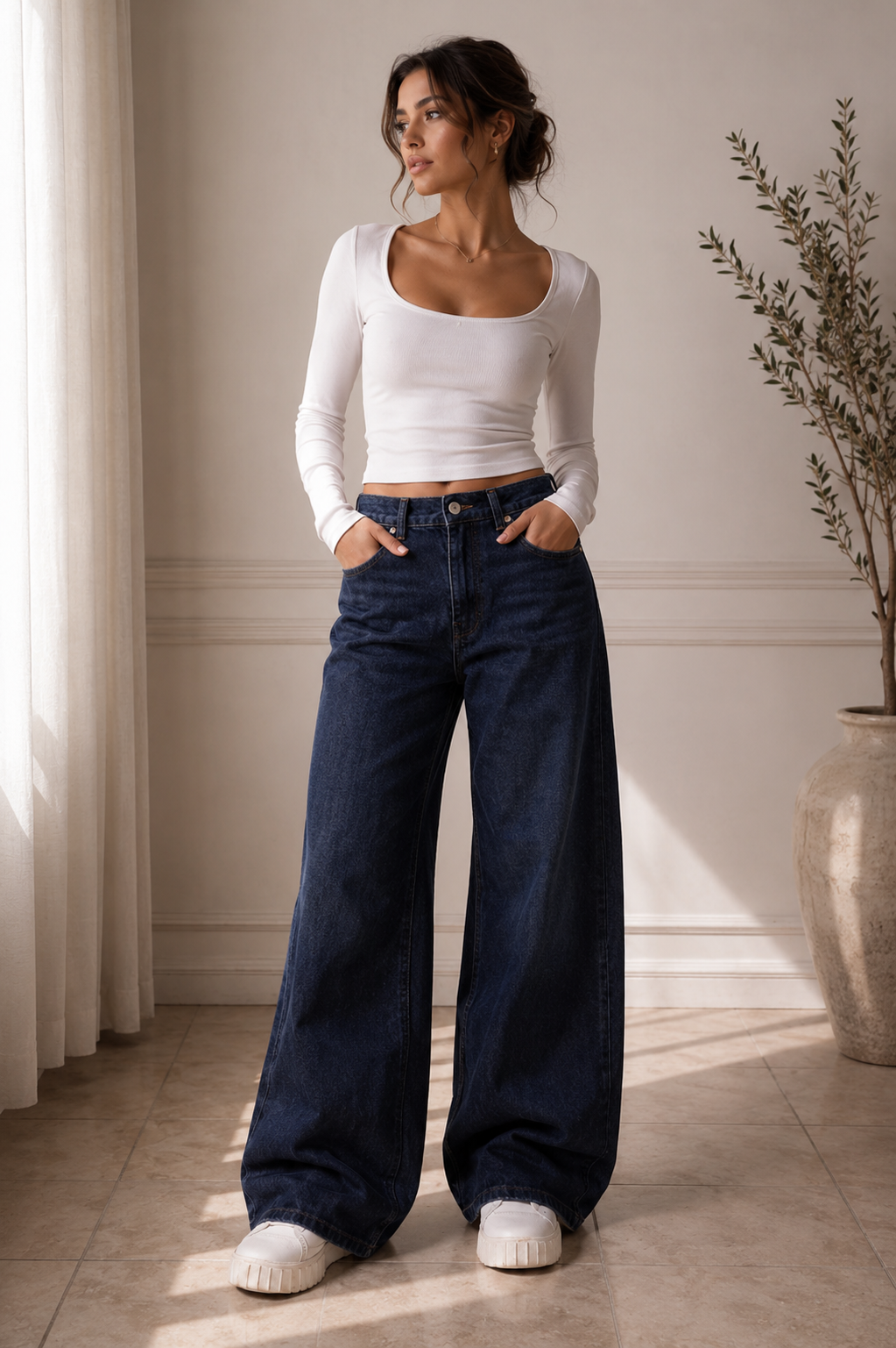 Midnight Flow Dark Indigo Wide-Leg Jeans
