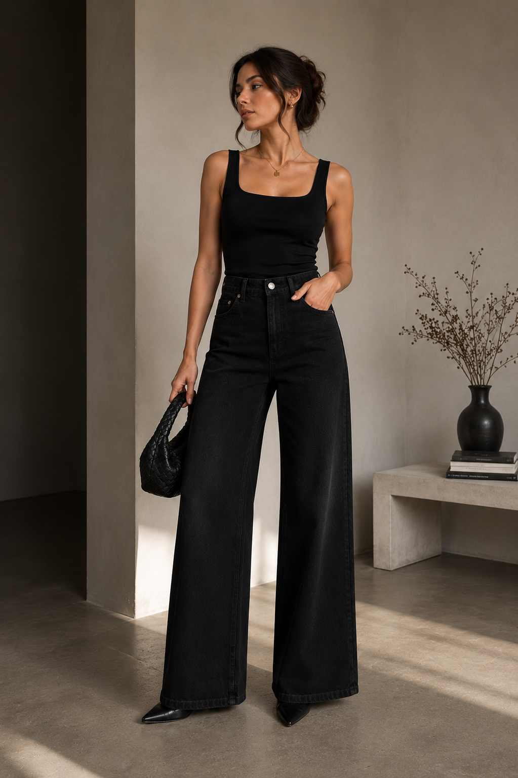Noir Veil Black Wide-Leg Jeans