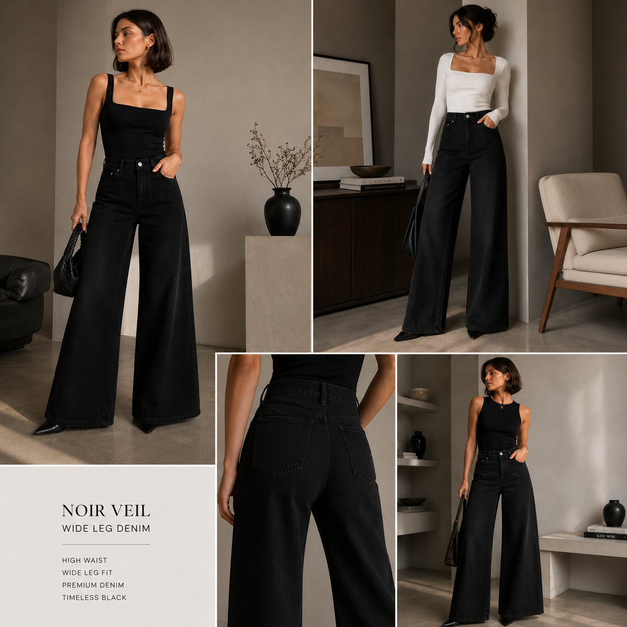 Noir Veil Black Wide-Leg Jeans