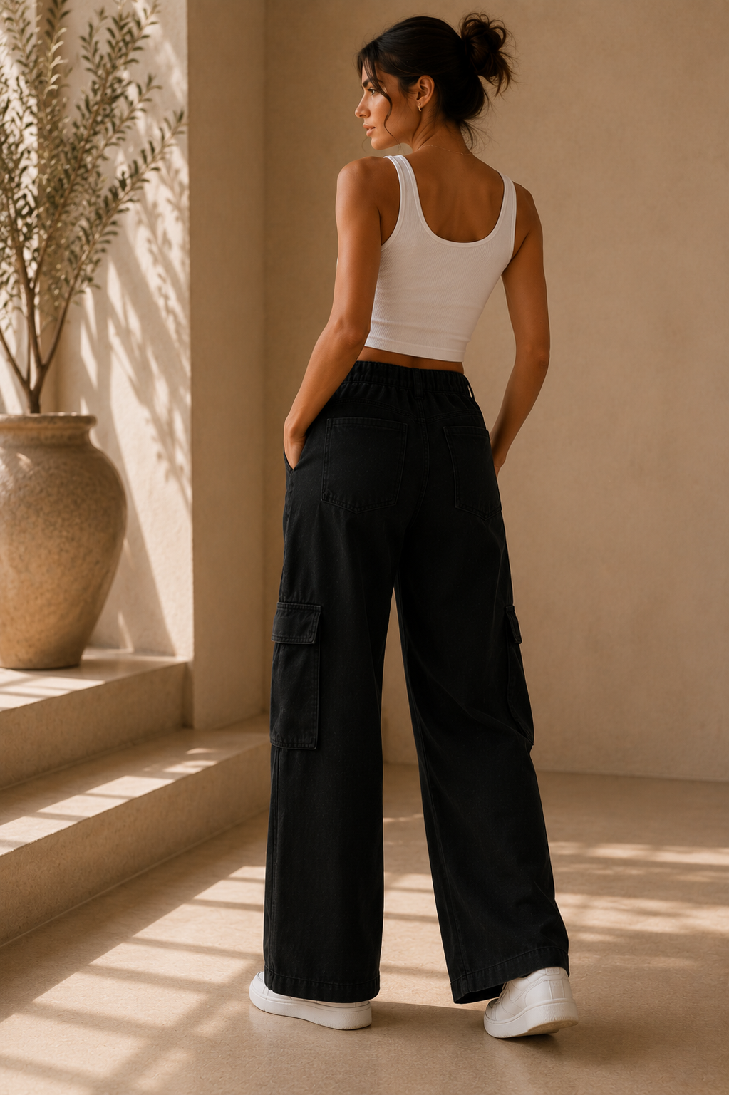 Onyx Black Relaxed Cargo Jeans