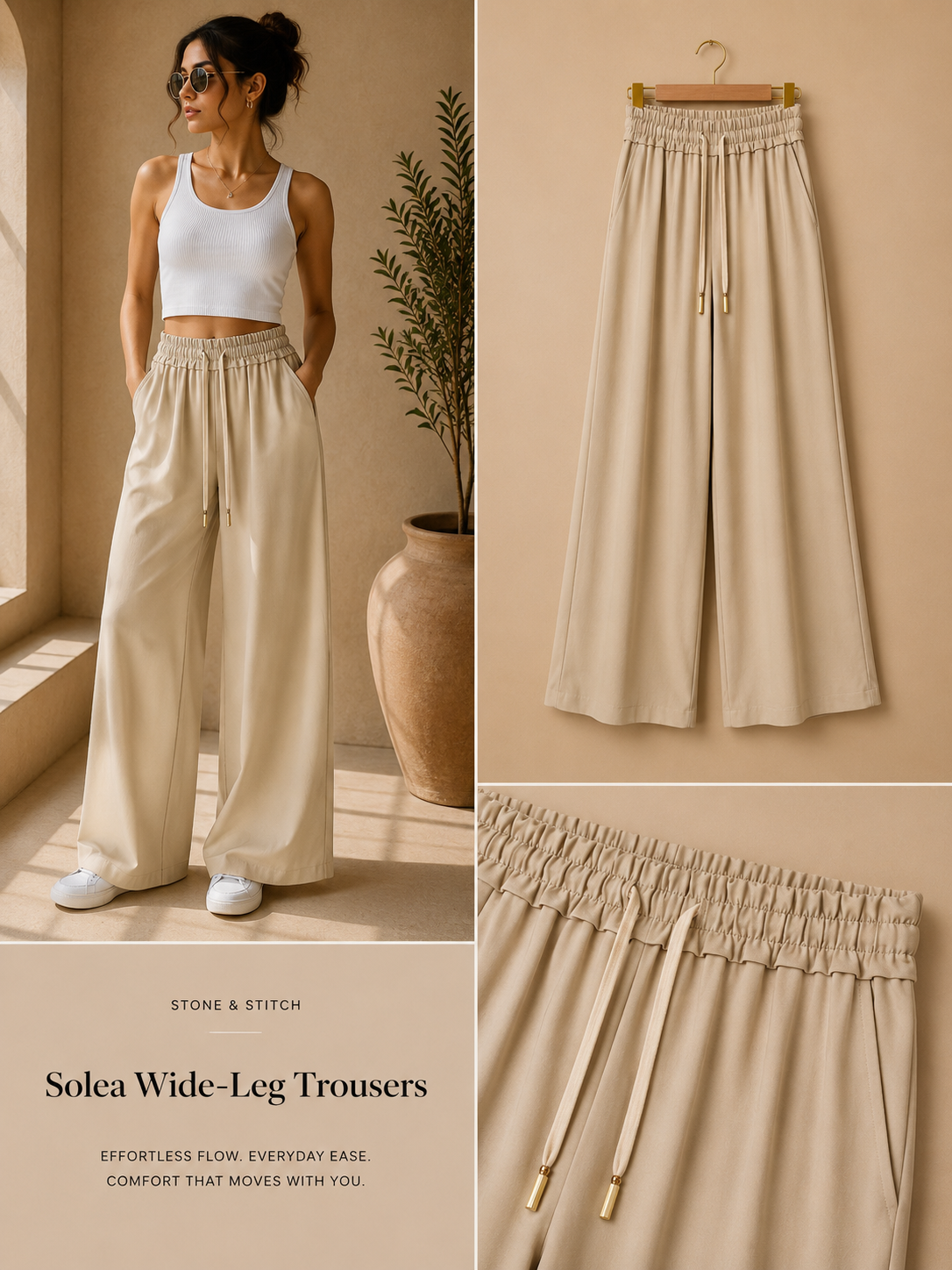 Solea Sand Wide-Leg Trousers