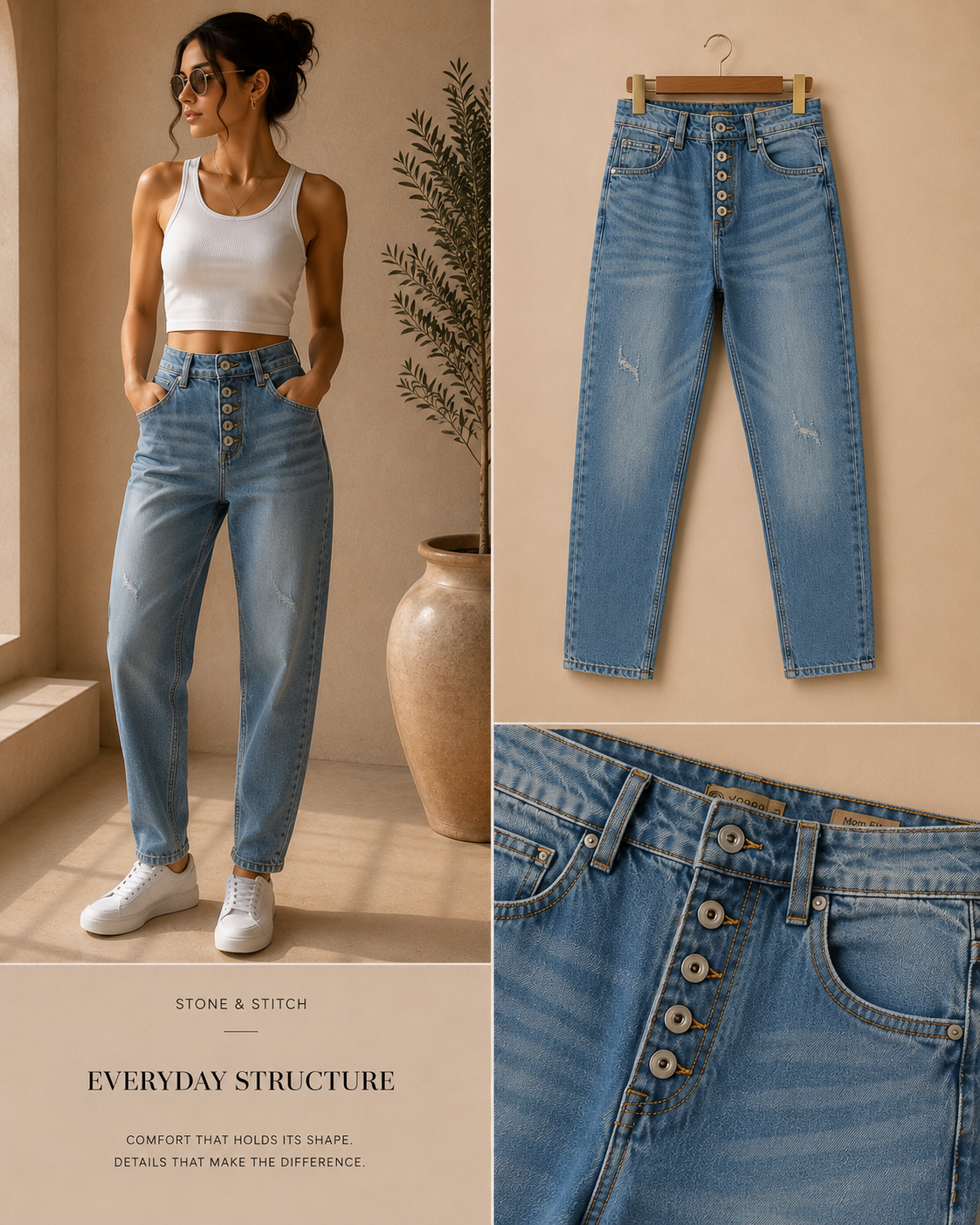 Vintage Blue Button-Fly Mom Jeans